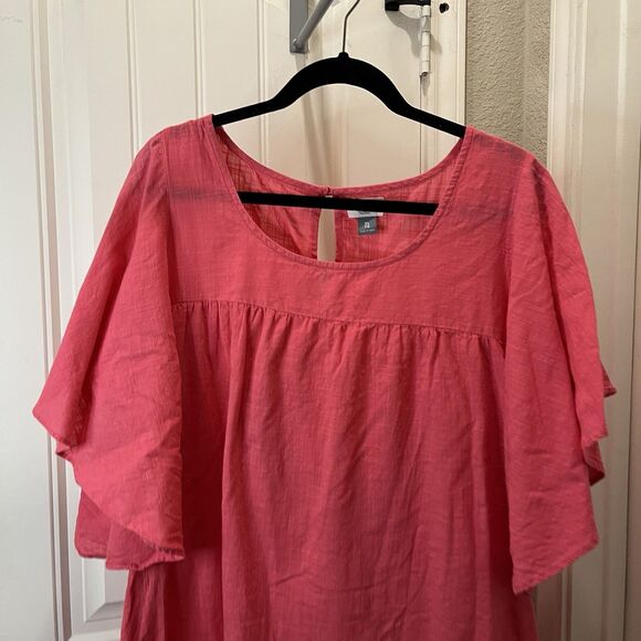 Old Navy Pink Cotton Flutter Wide Sleeve Keyhole Back Midi Dress Womens Size XL - Picture 2 of 12